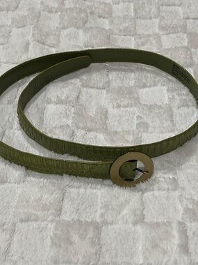 Bellini Olive Green Textured Leather Belt with Round Metal Buckle